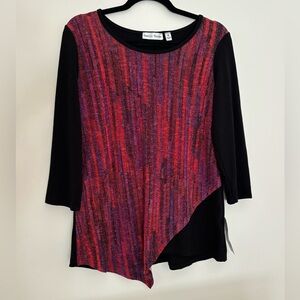 NWT VTG Rebecca Malone Black Red Sparkle Asymmetrical Women Top Sz M Made in USA